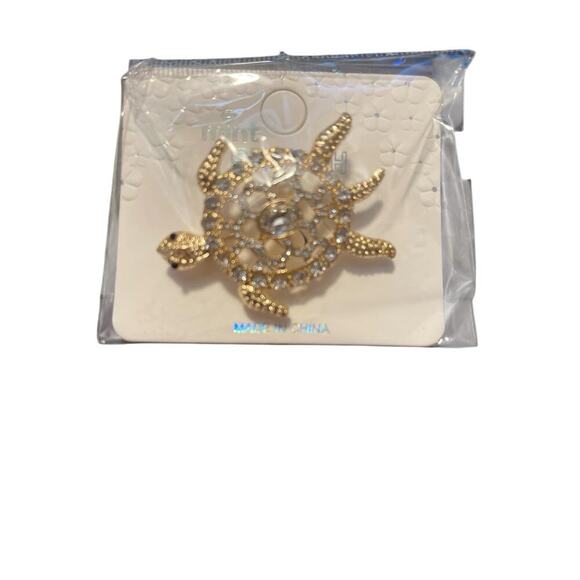MINT GOLD PLATED TURTLE BROOCH SPARKLES - Picture 1 of 2